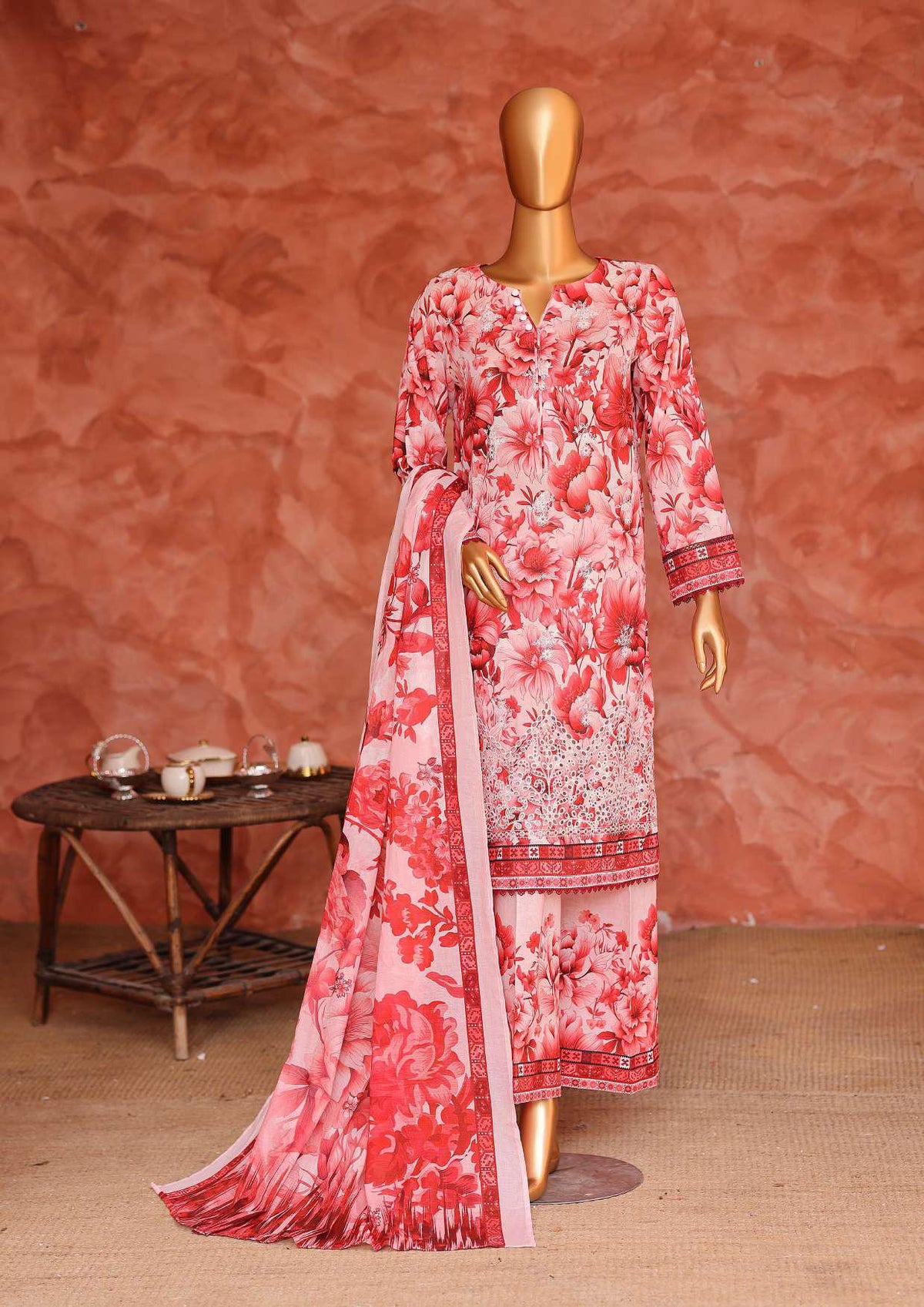 Elegant by HZ Textiles | Embroidered 3 Piece Unstitched Lawn Suit D-8