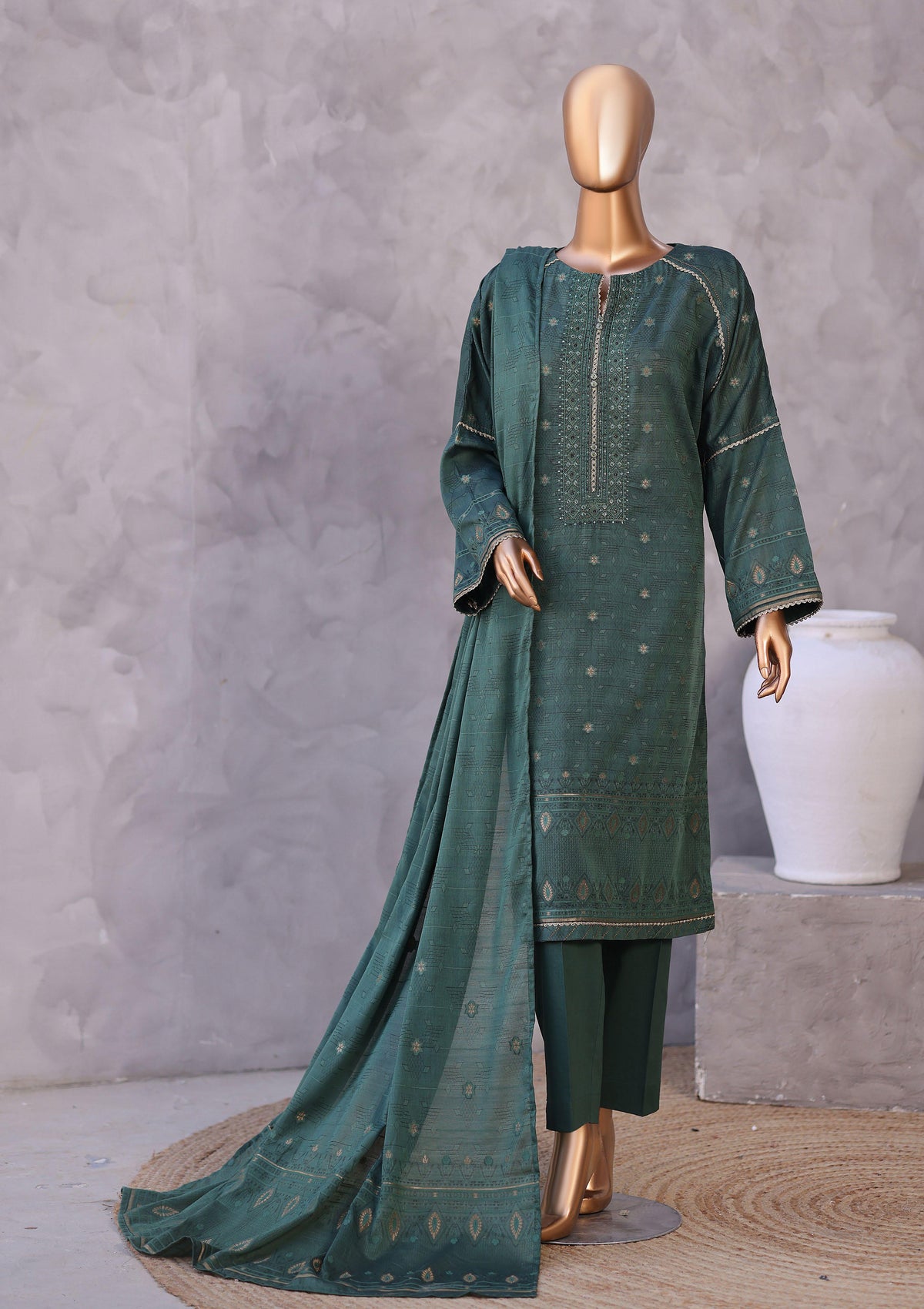 Valencia by HZ Textiles | Jacquard Embroidered 3 Piece Unstitched Suit D-9