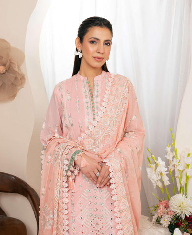Johra Pinks Swiss Voil Embroidered with Chiffon Dupatta Unstitched 3 Piece by Johra Arts D-9