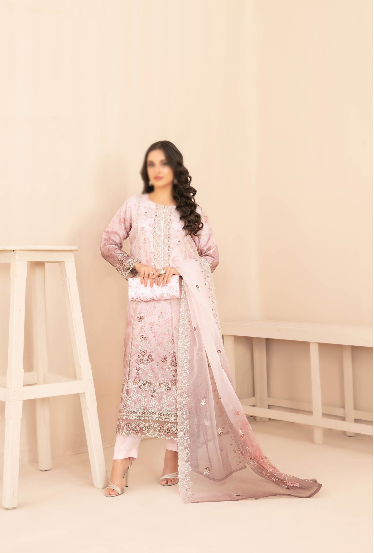 NAQSH Fancy Embroidered Organza Semi Stitched TK-01