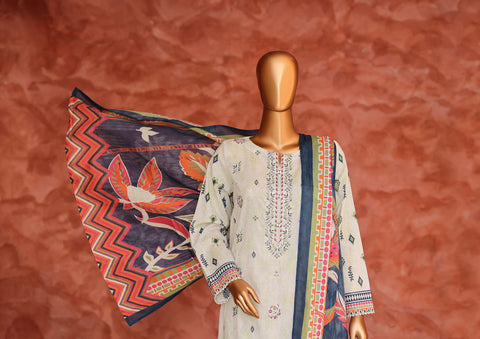 Elegant by HZ Textiles | Embroidered 3 Piece Unstitched Lawn Suit D-7