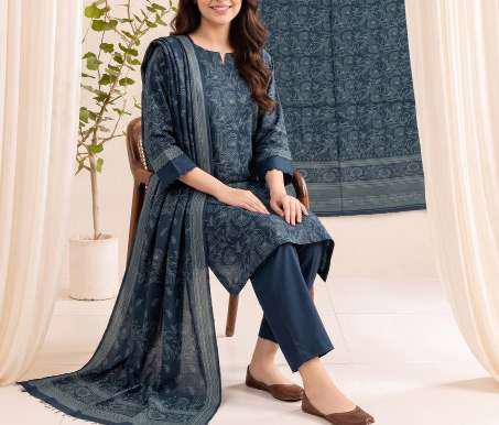 VS Textiles Pashmina Dhanak Printed Unstitched 3 Piece Suit D-9