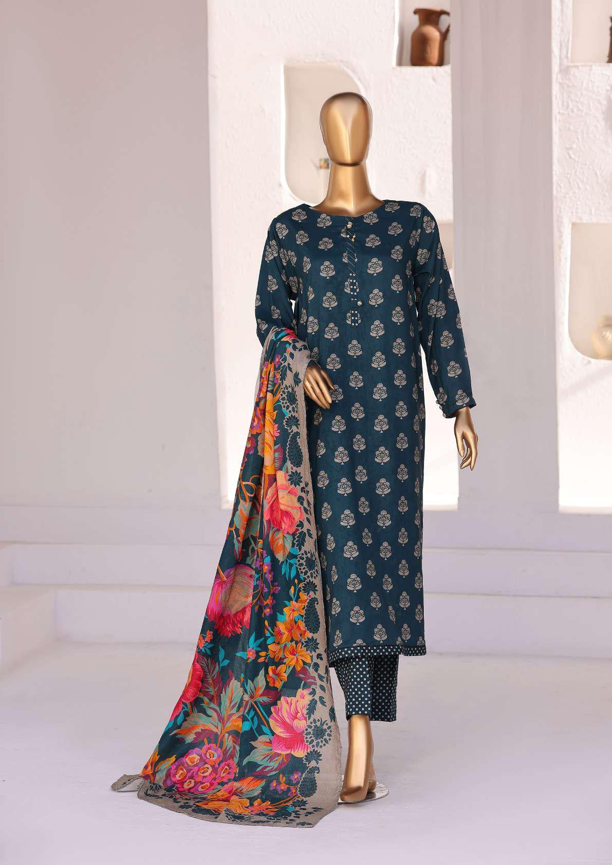 HZ Linen Wintery Printed Unstitched 3 Piece Suit D-5