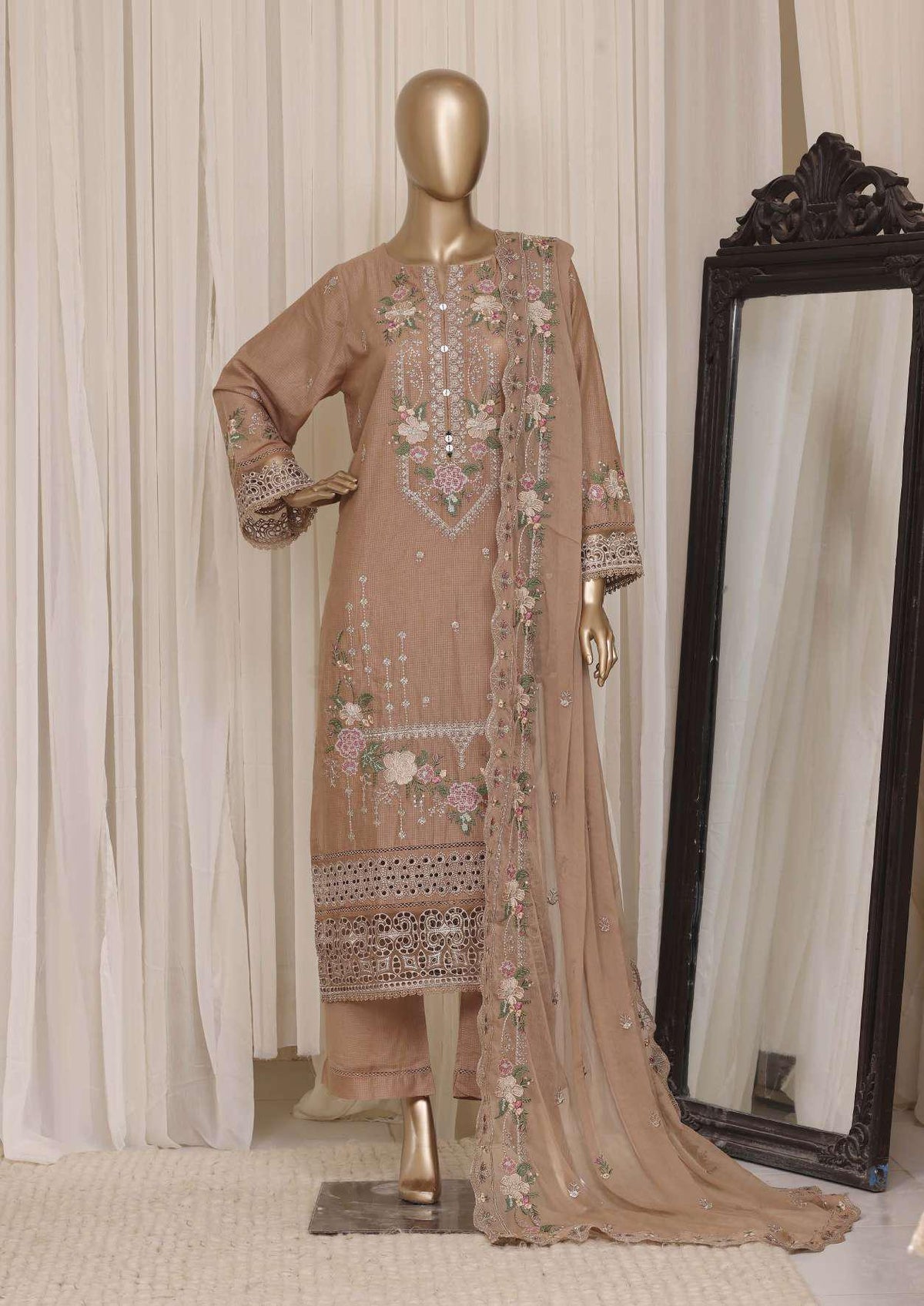 Sadabahar Luxury Embroidered Cotton Stitched 3 Piece Suit D-11