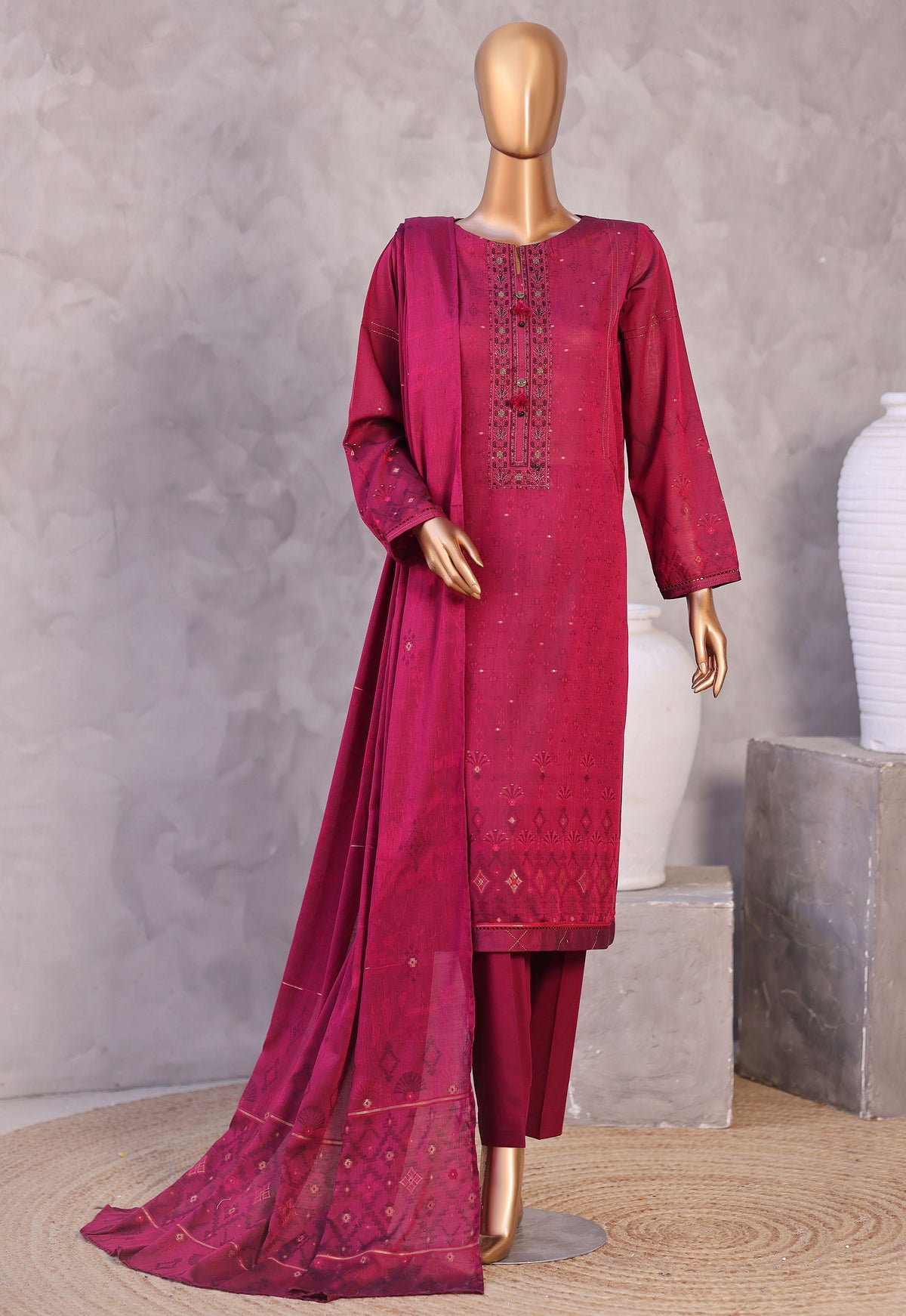 Valencia by HZ Textiles | Jacquard Embroidered 3 Piece Unstitched Suit D-10