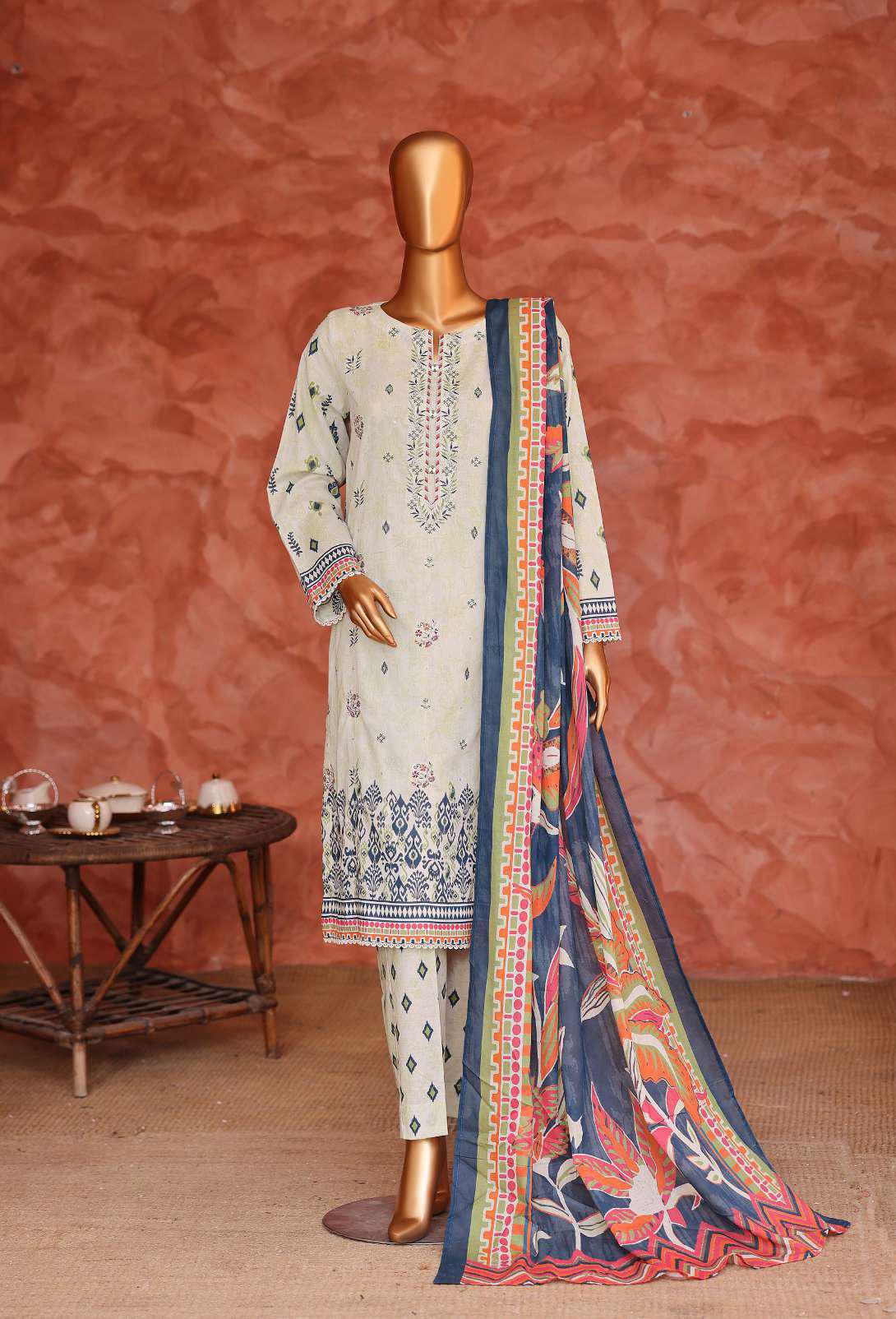 Elegant by HZ Textiles | Embroidered 3 Piece Unstitched Lawn Suit D-7