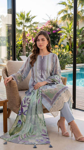 Colors by AlZohaib vol-2 | Digital Printed Lawn 3 Piece Unstitched Suit D-11