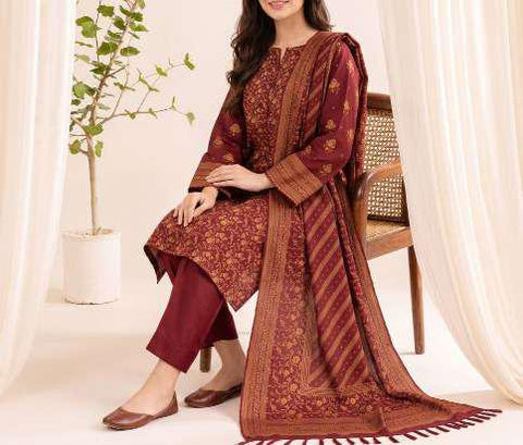 VS Textiles Pashmina Dhanak Printed Unstitched 3 Piece Suit D-10