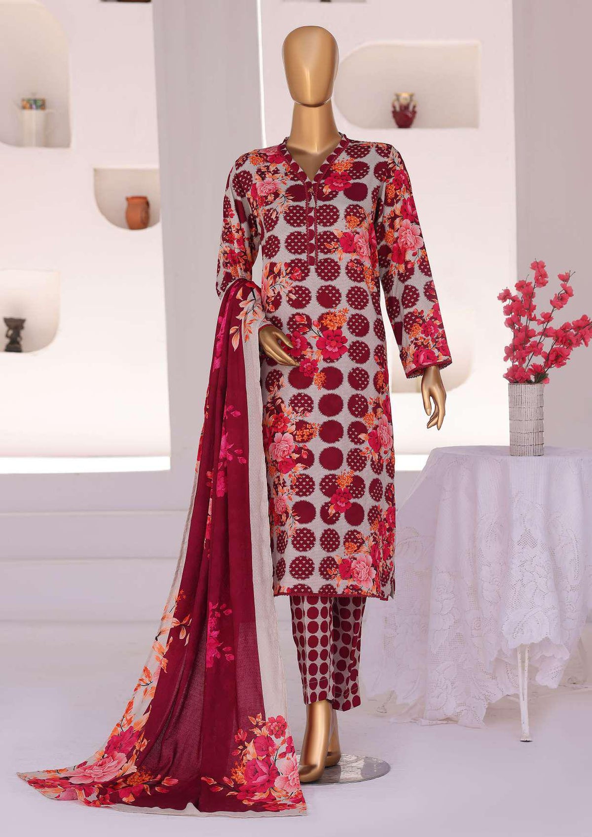 HZ Linen Wintery Printed Unstitched 3 Piece Suit D-6
