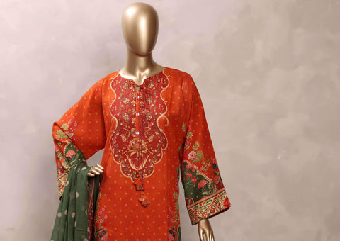 Sadabahar Printed Chamti Cotton | 3 Piece Stitched Kaftan Suit D-1