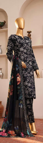 HZ Viscose Twill Printed Unstitched 3 Piece Suit D-6