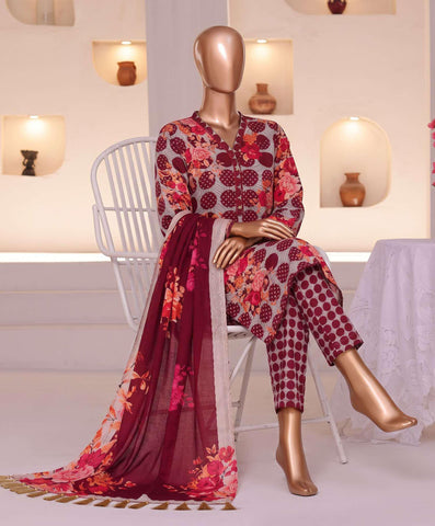 HZ Linen Wintery Printed Unstitched 3 Piece Suit D-6