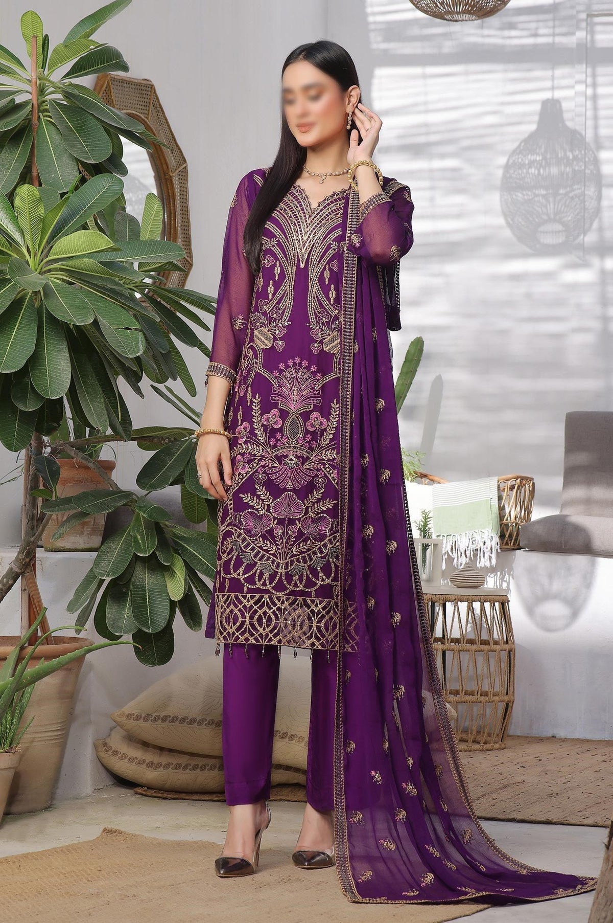 PARISHAY 3 PIECE  LUXURY EMB CHIFFON BY SOGHAT D-05