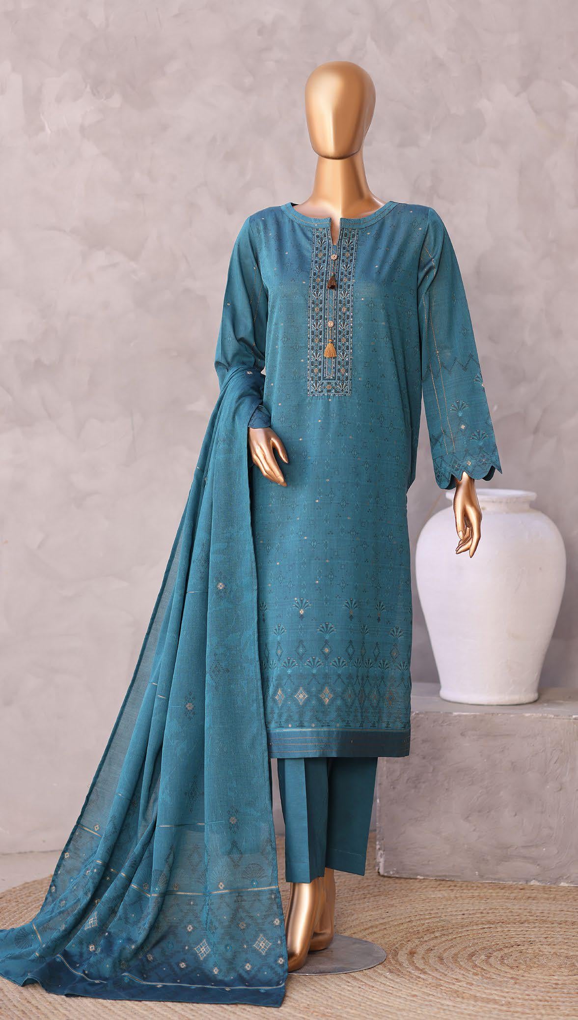 Valencia by HZ Textiles | Jacquard Embroidered 3 Piece Unstitched Suit D-2