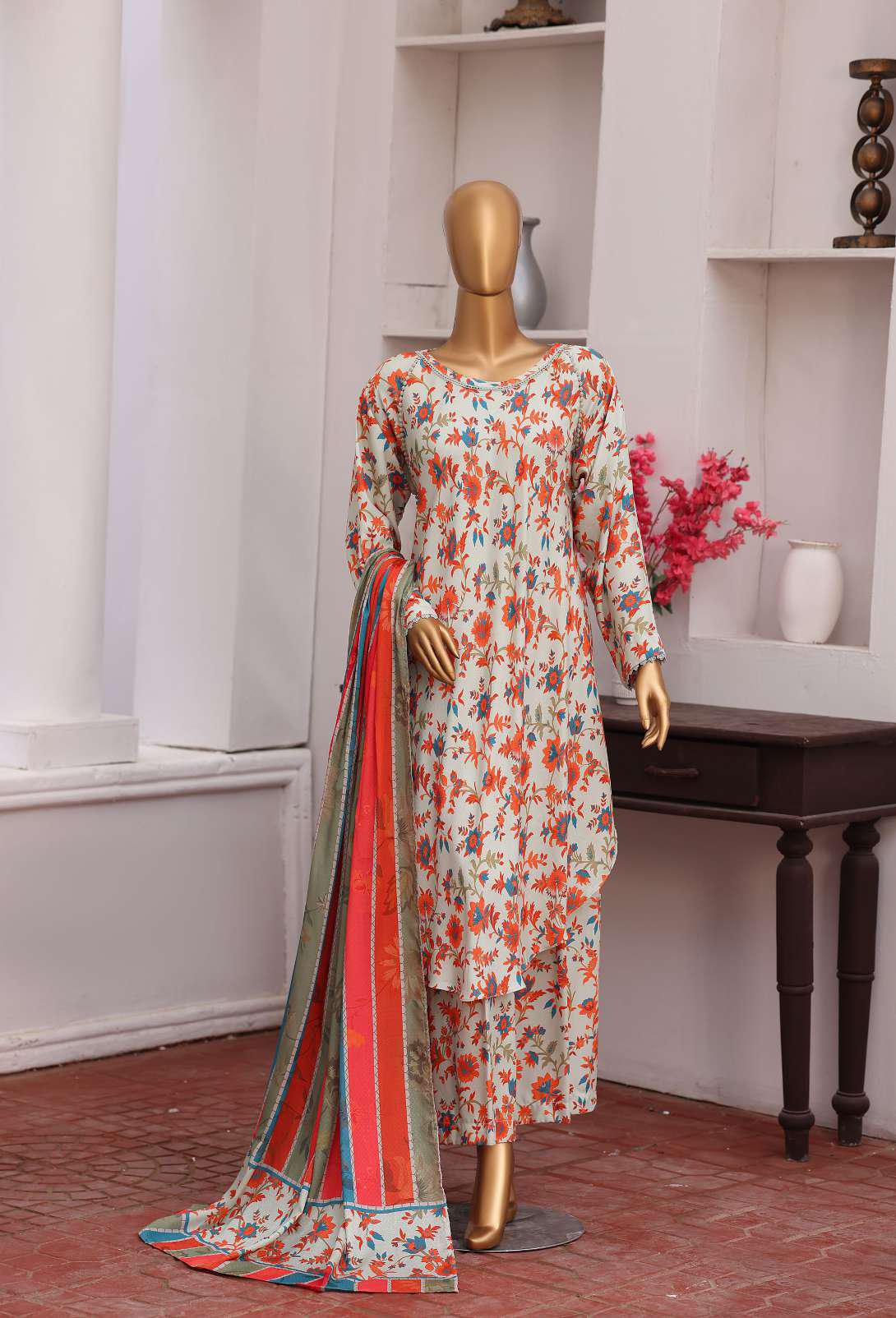 HZ Viscose Twill Printed Unstitched 3 Piece Suit D-7