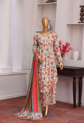 HZ Viscose Twill Printed Unstitched 3 Piece Suit D-7