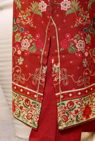 Sadabahar Printed Chamti Cotton | 3 Piece Stitched Kaftan Suit D-1