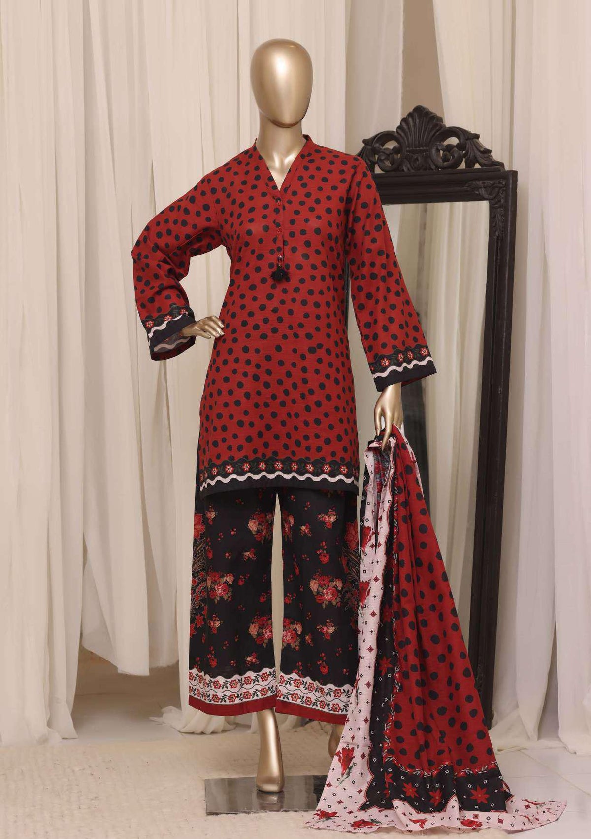 Sadabahar Printed Khaddar Stitched 3 Piece Suit D-1