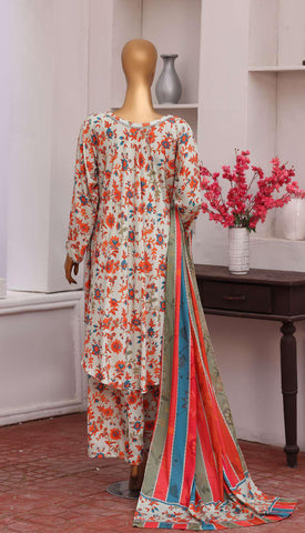HZ Viscose Twill Printed Unstitched 3 Piece Suit D-7