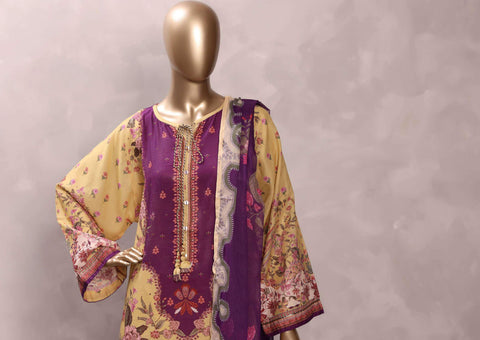 Sadabahar Printed Chamti Cotton | 3 Piece Stitched Kaftan Suit D-2