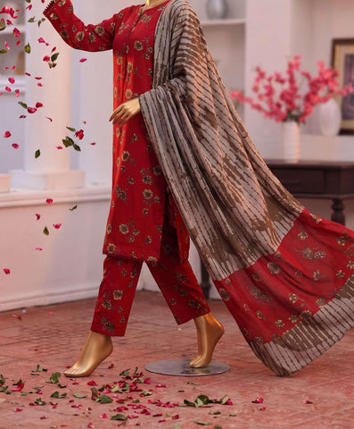 HZ Viscose Twill Printed Unstitched 3 Piece Suit D-8