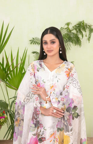 Erva Embroidered Lawn Digital Print By Tawakkal D-01