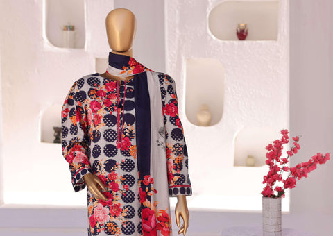 HZ Linen Wintery Printed Unstitched 3 Piece Suit D-8