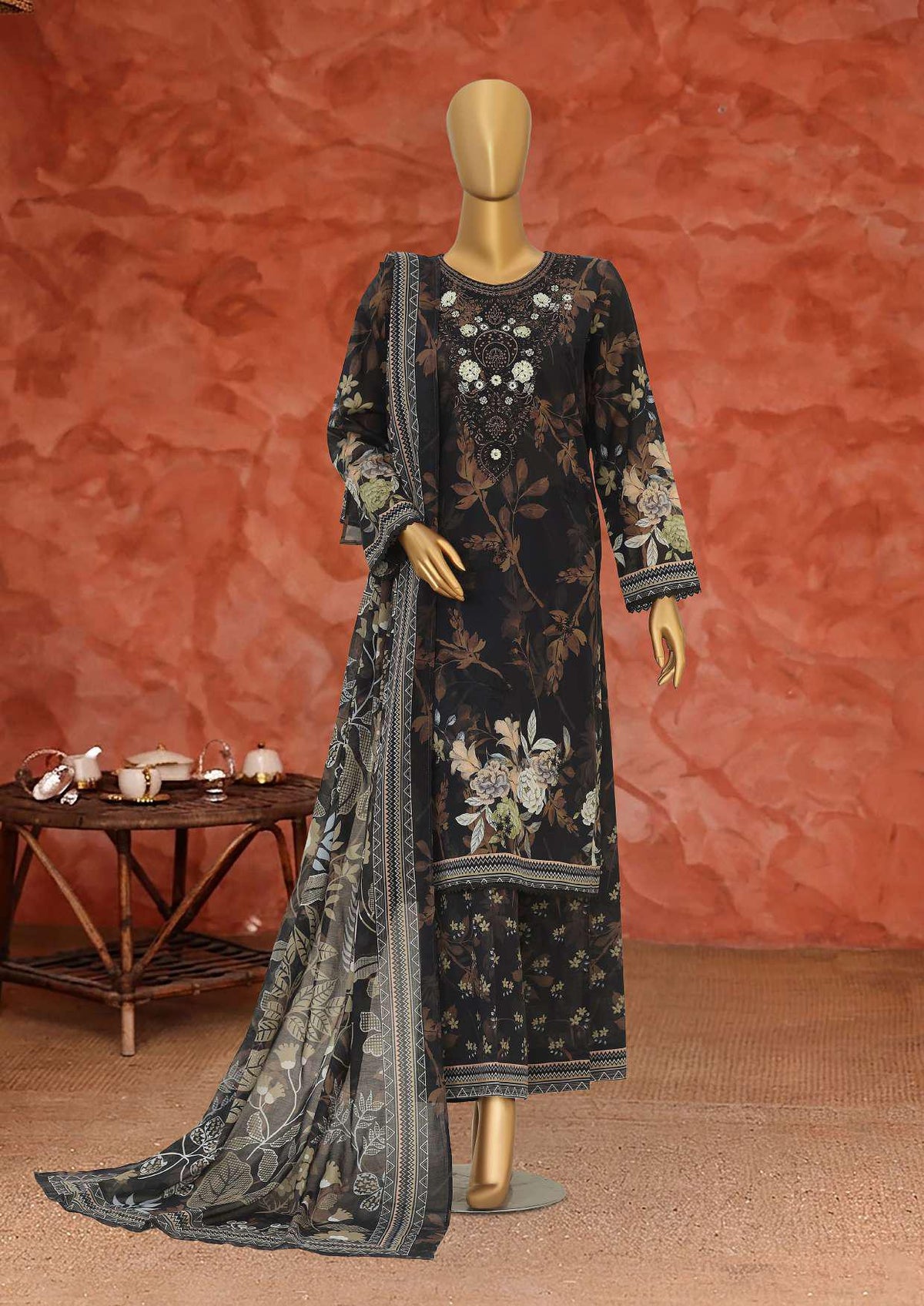 Elegant by HZ Textiles | Embroidered 3 Piece Unstitched Lawn Suit D-9