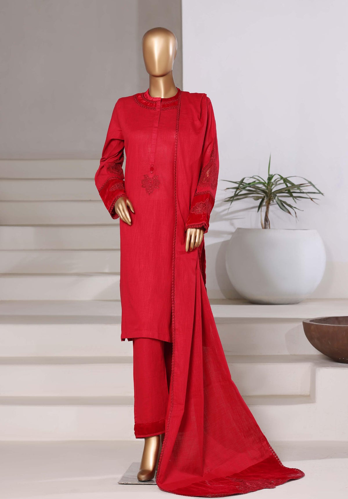 Sadabahar Premium Emb Cross Texture RTW 3 Piece Suit D-2