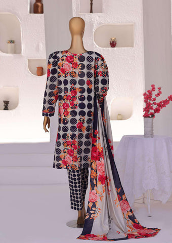 HZ Linen Wintery Printed Unstitched 3 Piece Suit D-8