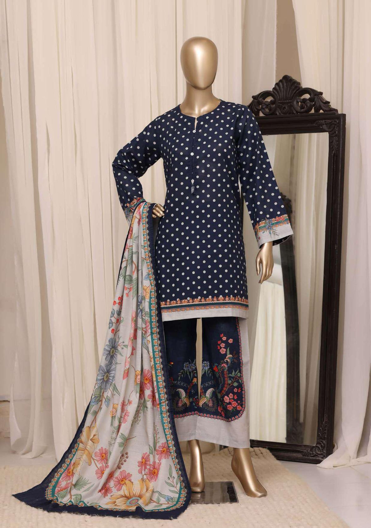 Sadabahar Printed Khaddar Stitched 3 Piece Suit D-3