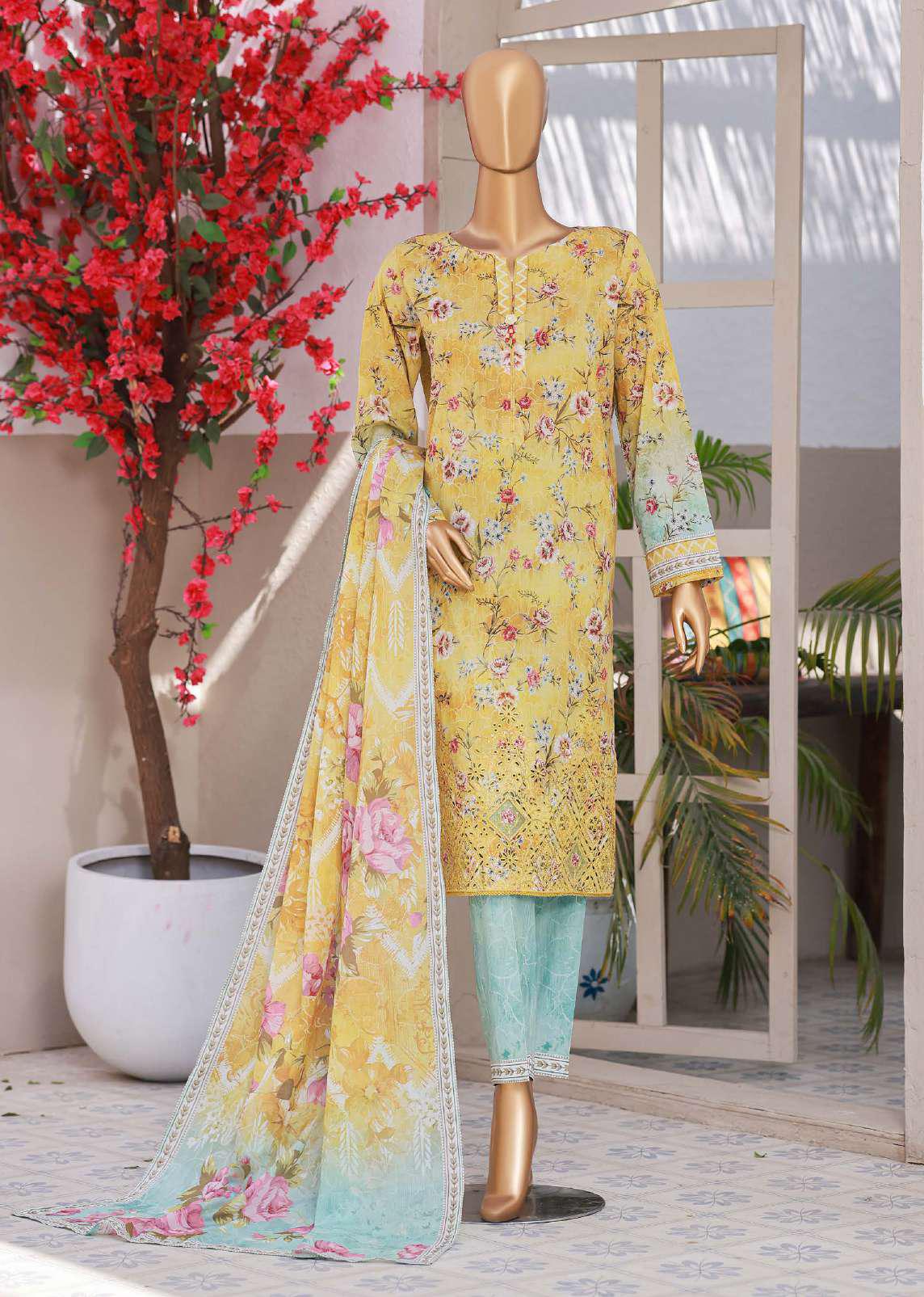 Elegant Embroidered Un-Stitched 3 Piece Collection By HZ Textile D-1