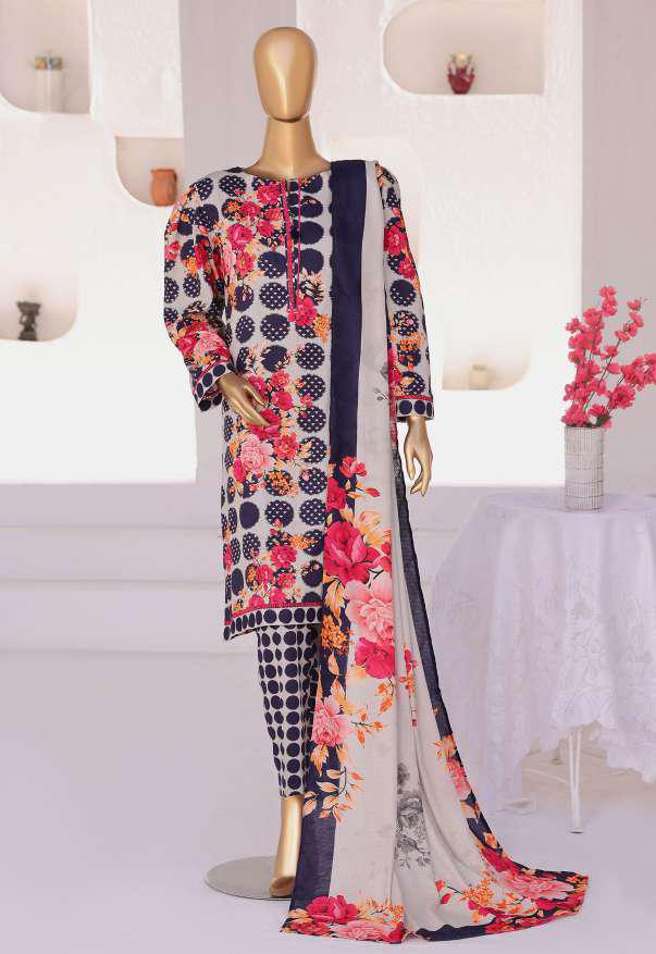 HZ Linen Wintery Printed Unstitched 3 Piece Suit D-8