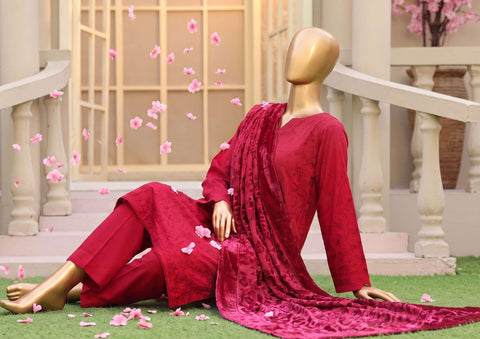 HZ Velvet Royal Needlework Luxe 3-Piece Unstitched Suit D-7