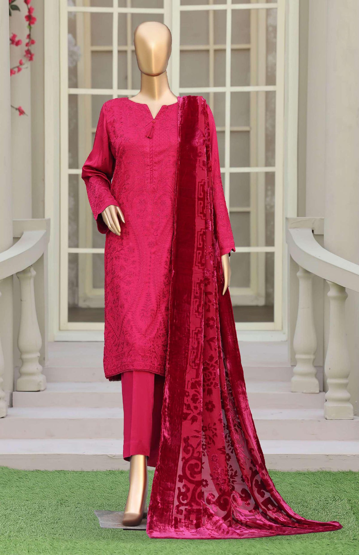HZ Velvet Royal Needlework Luxe 3-Piece Unstitched Suit D-7