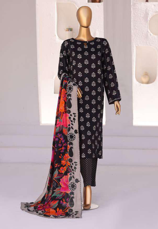 HZ Linen Wintery Printed Unstitched 3 Piece Suit D-7