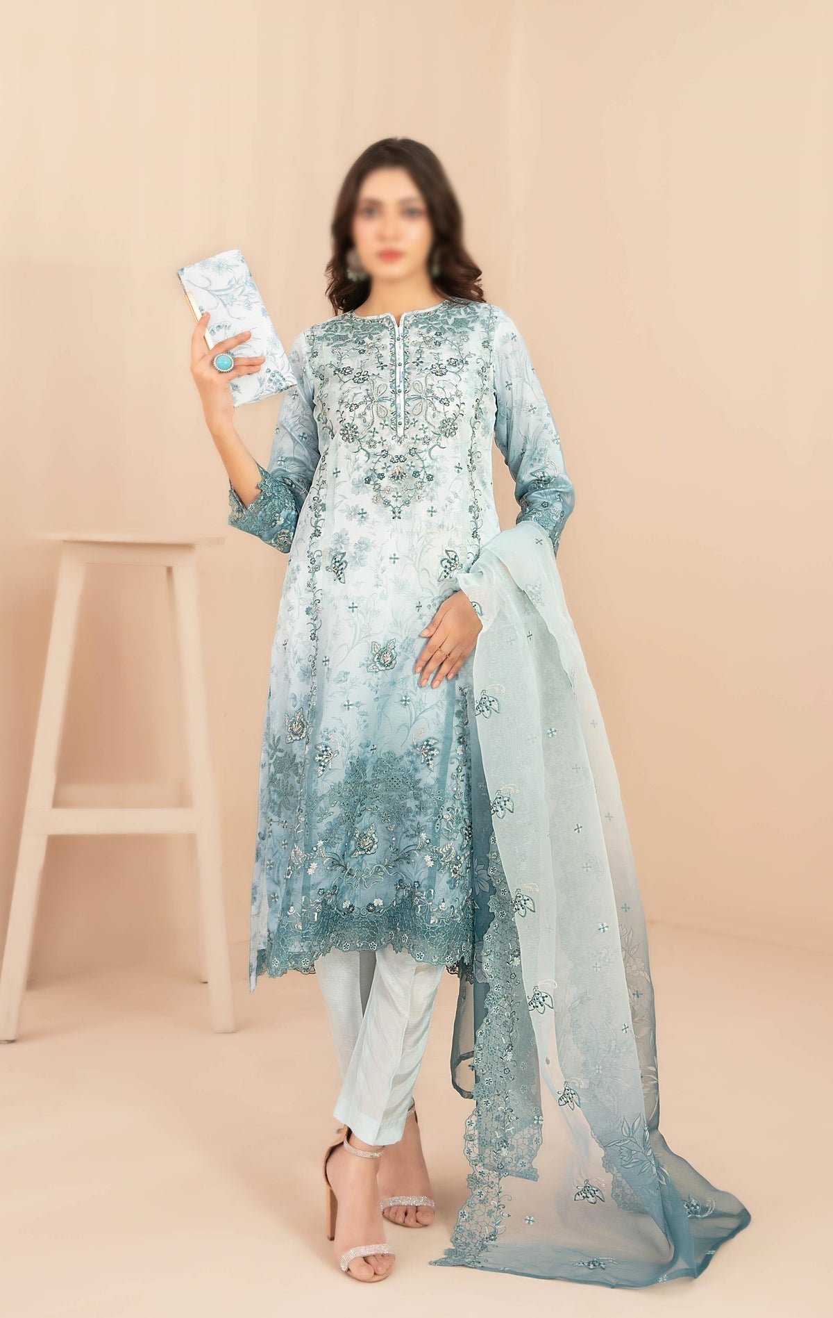 NAQSH Fancy Embroidered Organza Semi Stitched TK-02