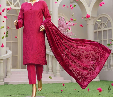 HZ Velvet Royal Needlework Luxe 3-Piece Unstitched Suit D-7