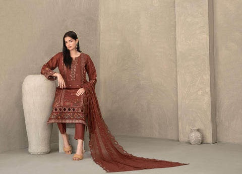 ZAYRA by Tawakkal Fabrics | Fancy Embroidered Cross Slub Lawn 3 Piece Semi-Stitched Suit D-8