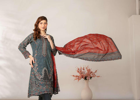 Mamora by Tawakkal Fabrics | Embroidered Digital Printed Lawn 3 Piece Unstitched Suit D-7
