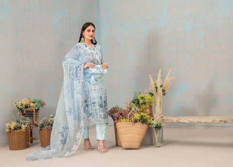 SHIRIN by Tawakkal Fabrics | Fancy Heavy Embroidered Organza 3 Piece Suit with Clutch D-4