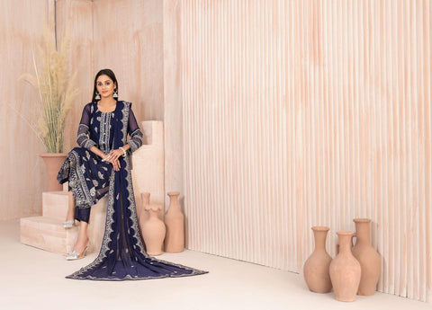Lashkara by Tawakkal Fabrics | Fancy Embroidered Chiffon 3 Piece Semi-Stitched Suit D-4