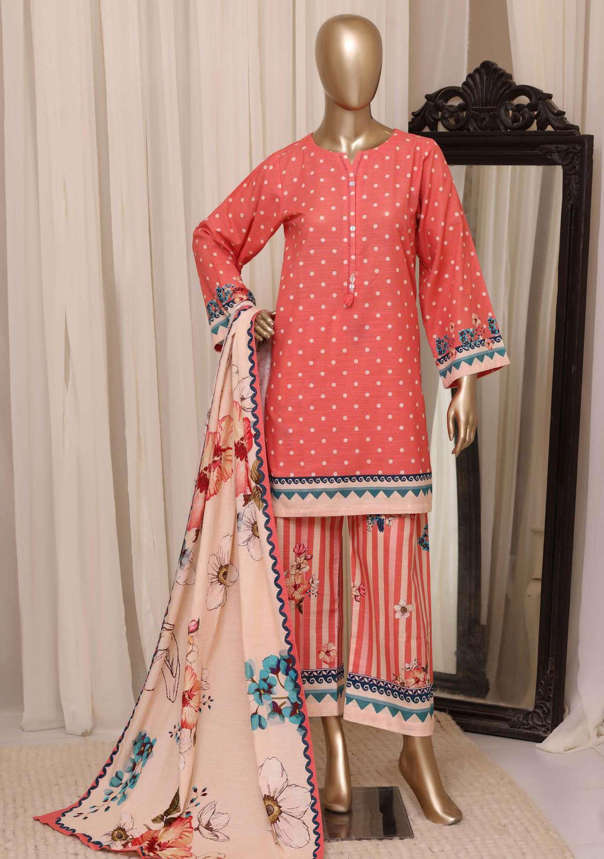 Sadabahar Printed Khaddar Stitched 3 Piece Suit D-4