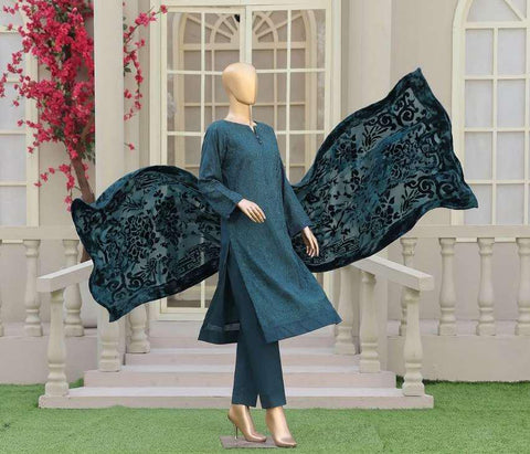 HZ Velvet Royal Needlework Luxe 3-Piece Unstitched Suit D-8