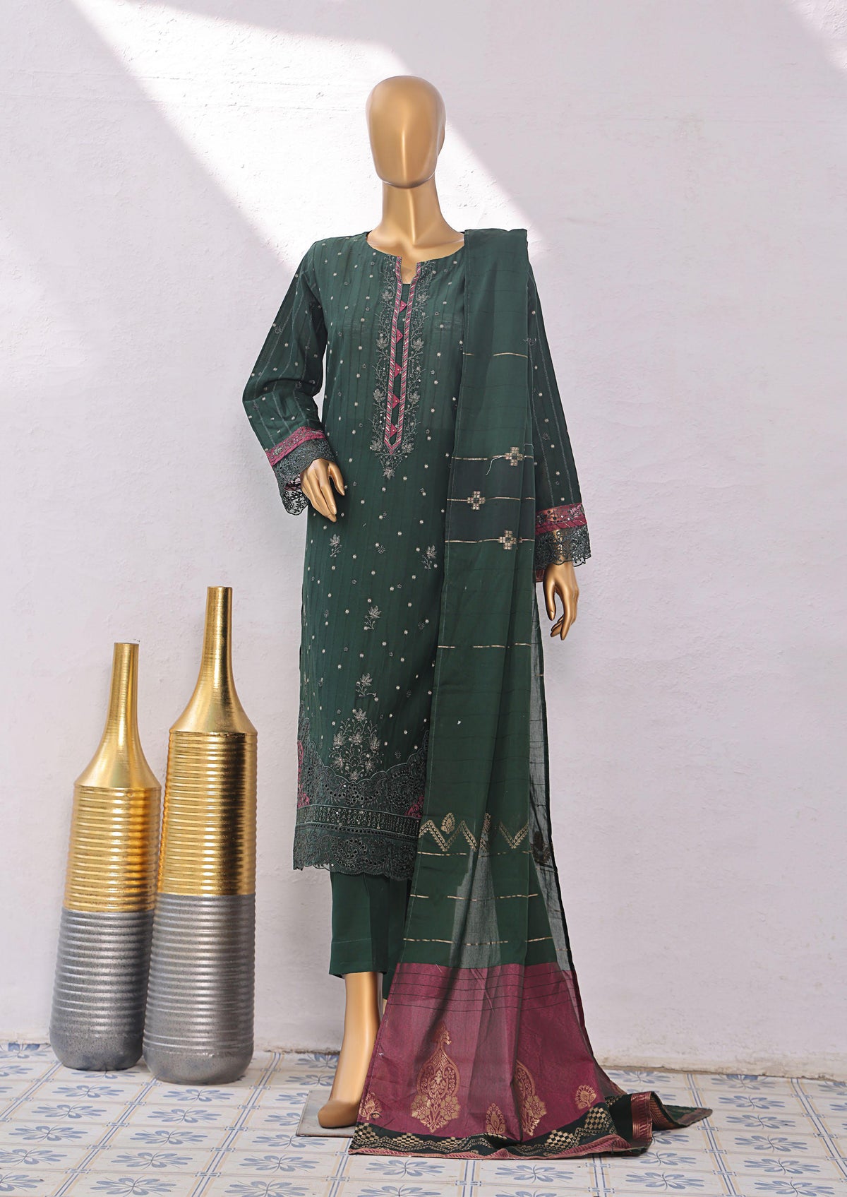 Turkish Jacquard Vol-1 Emb Un Stitched 3 Piece HZ-1