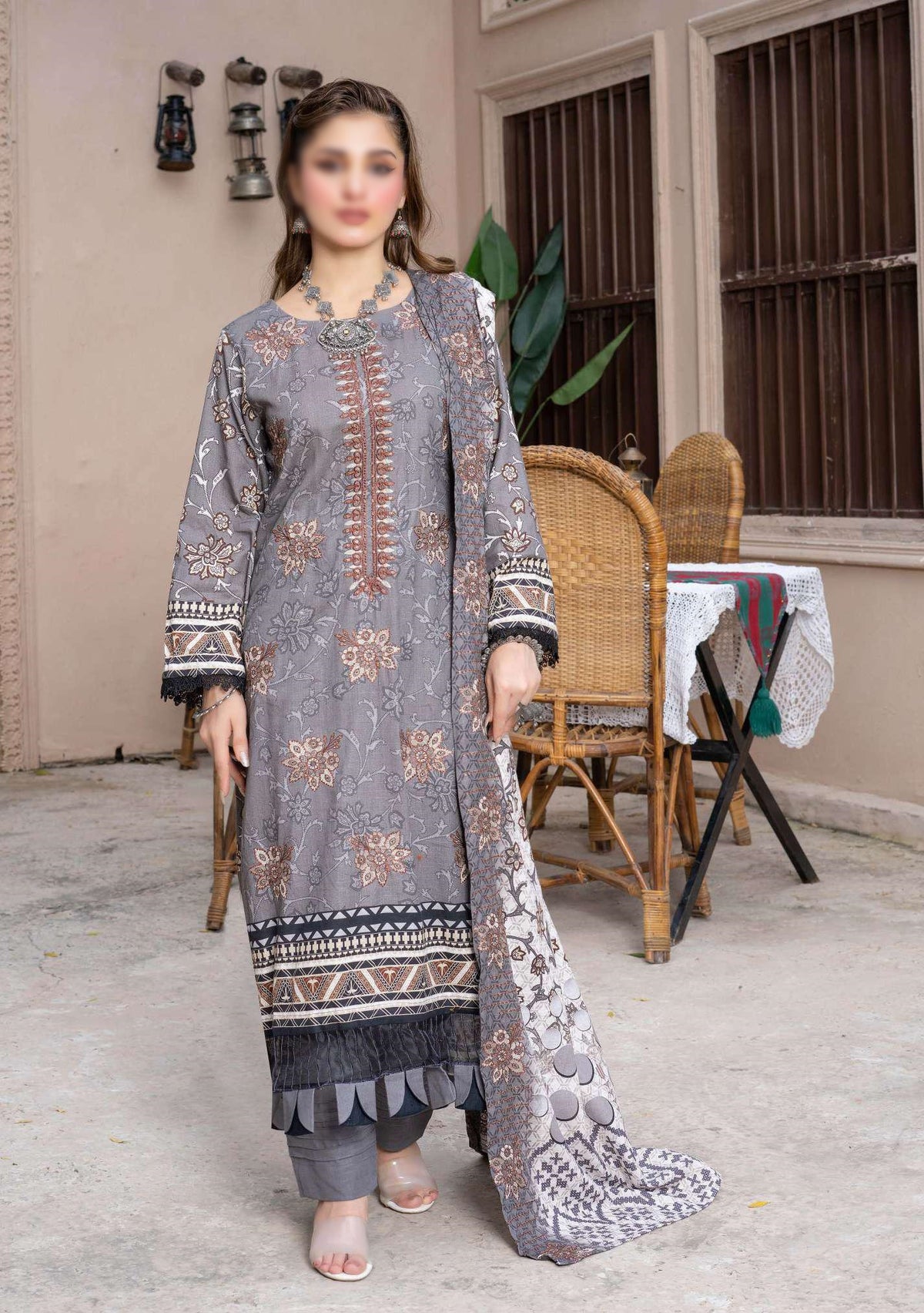 Noori Digital Printed Khaddar Winter Coll 3 Piece Suit By Sobia Waseem D-07