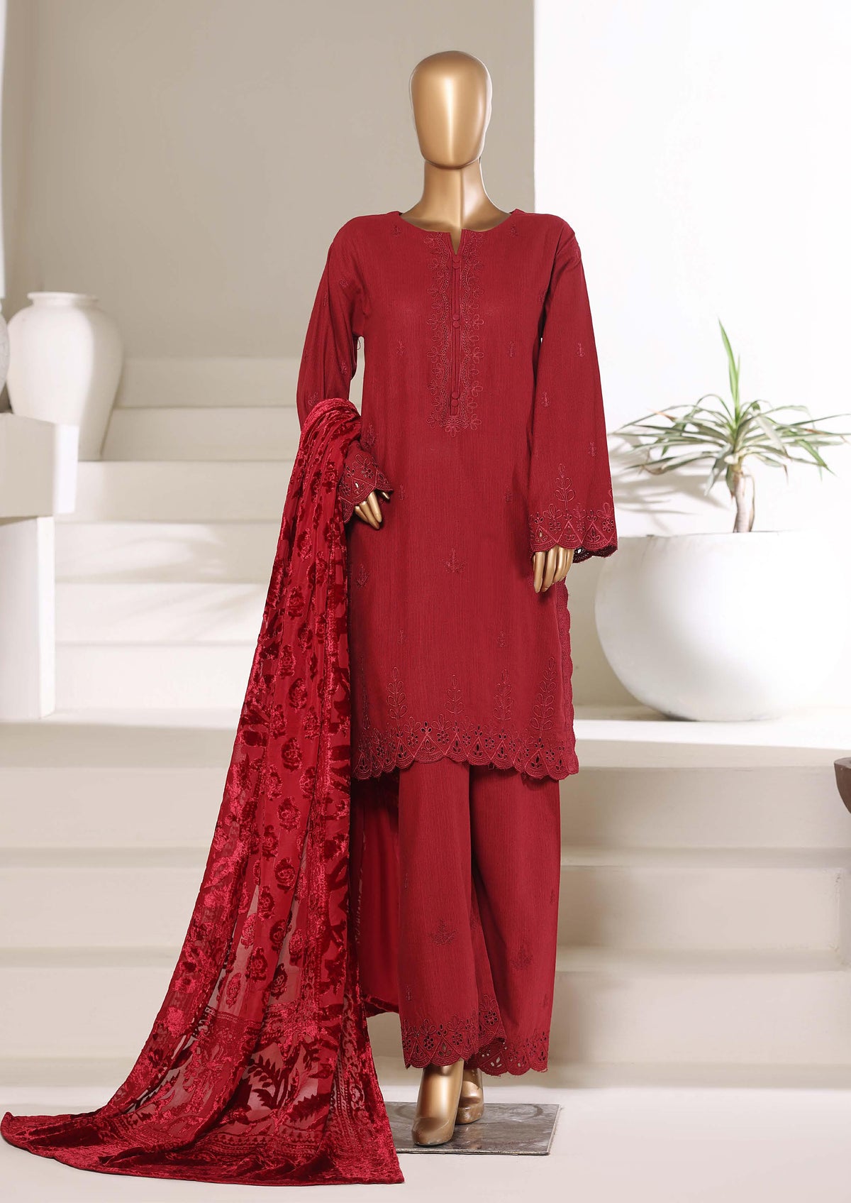 SADABAHAR Luxury Khaddar Karandi with Palachi Shawl 3Pc Stitched D-02
