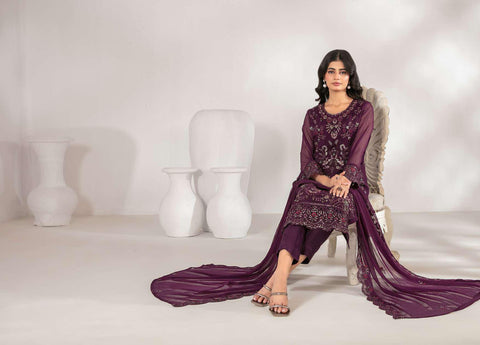 ZARISSA by Tawakkal | Fancy Embroidered Chiffon 3 Piece Semi-Stitched Suit D-1