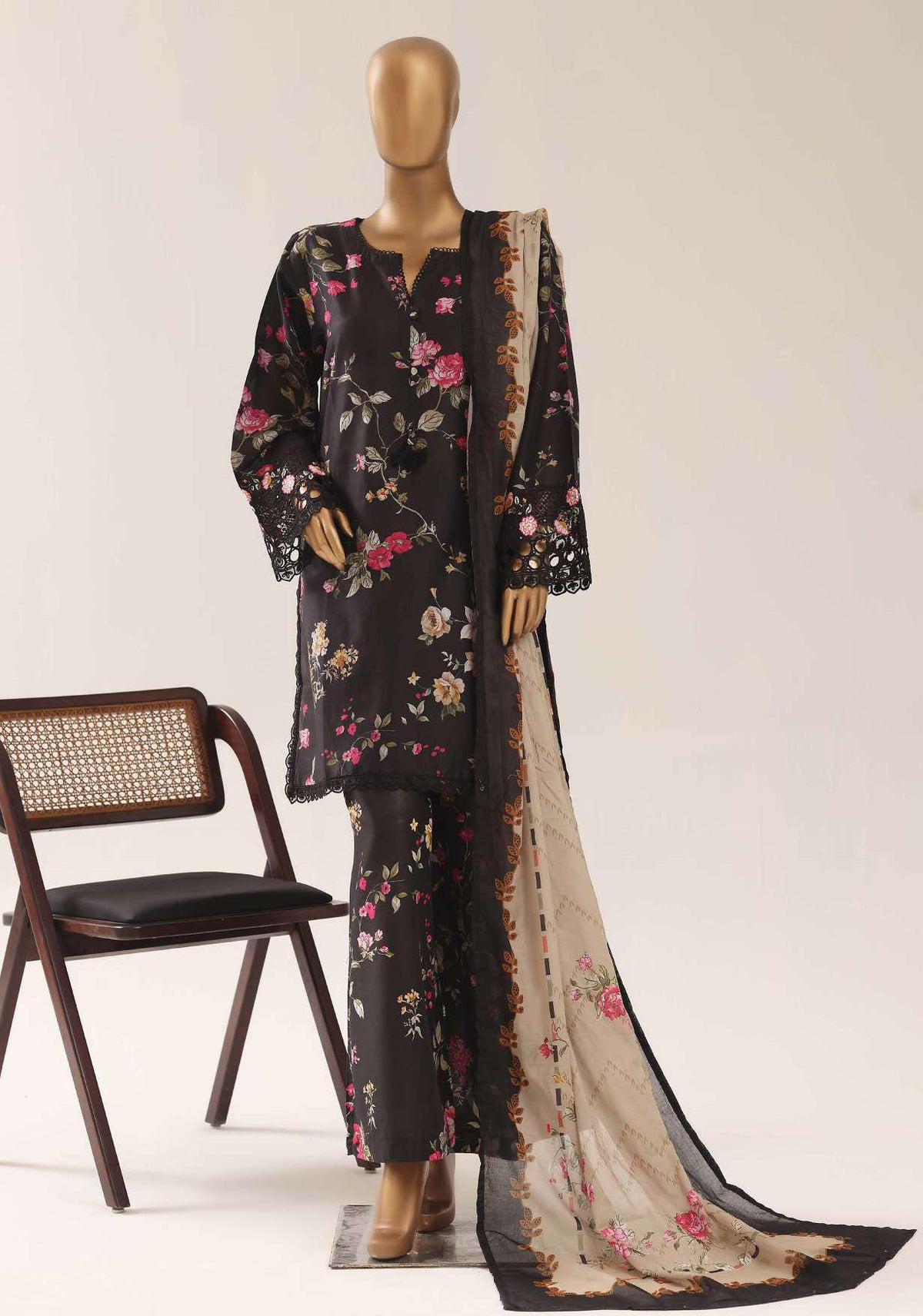 Malika by Sadabahar | Festive Embroidered Lawn 3 Piece Stitched Suit D-1