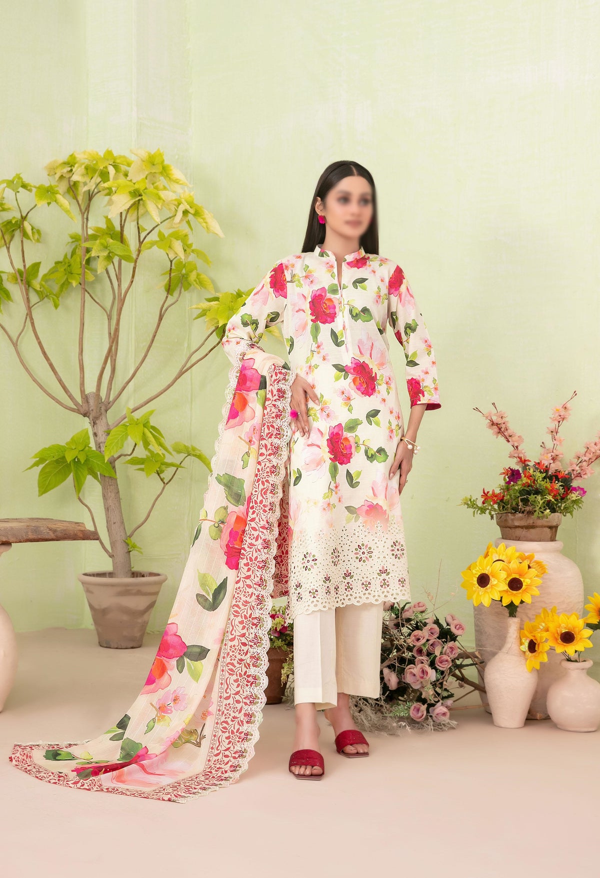 Erva Embroidered Lawn Digital Print By Tawakkal D-02